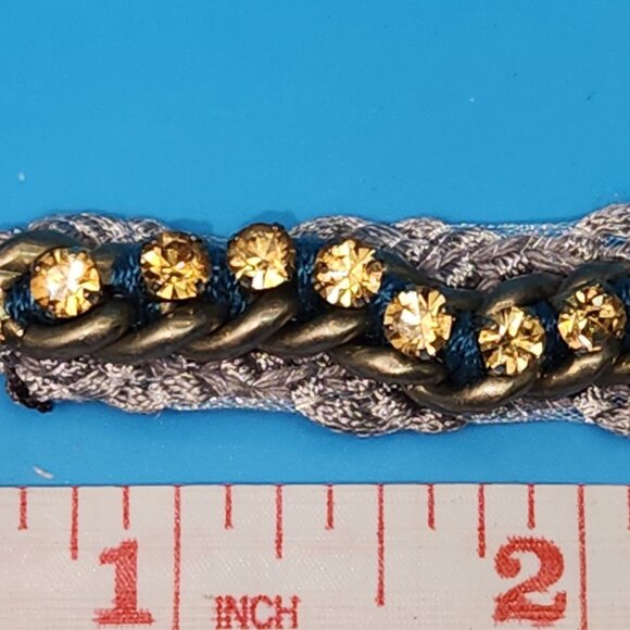 Y2K BOHO crouched lace band under brass chain with glass amber beads - Picture 5 of 16